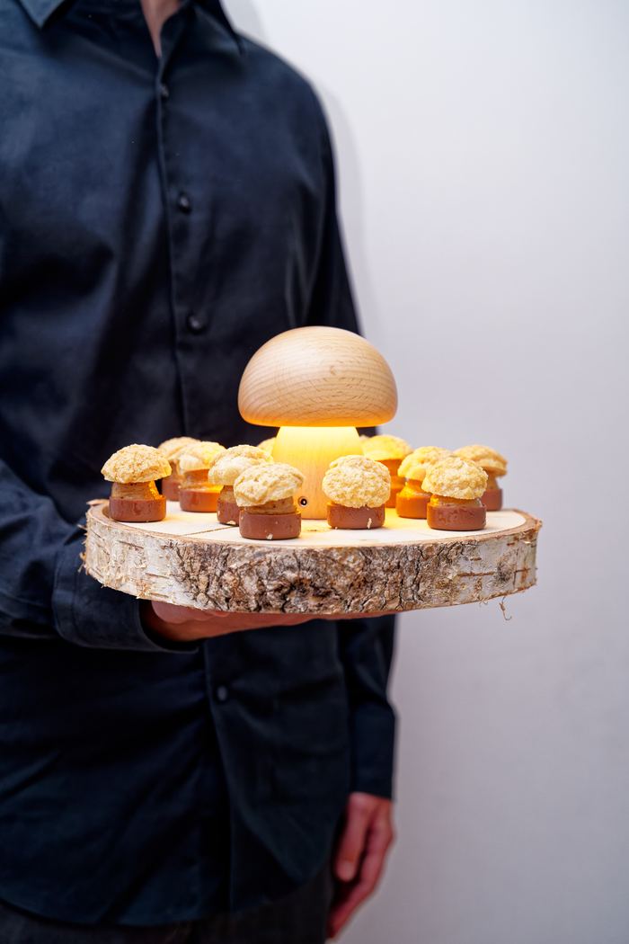 Bouchées Curty's — choux sur rondin de bois